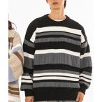 ショッピングクールネック ニット セーター aimoha outdoor　ボーダー　クールネック　オーバーサイズ　ニット レディース メンズ