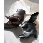 ブーツ 裏起毛スクエアトゥプレートヒールショートブーツ/防寒 レディース