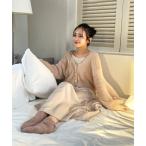 ルームウェア 部屋着 パールボタンシャギーニットルームウェア レディース