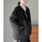 ジャケット ノーカラージャケット ボア切替キルトジャケット レディース