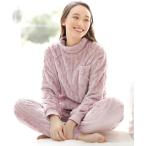 ショッピングパジャマ レディース パジャマ ルームウェア 「なめらか肌触り 温活上下セット」ふわっもこケーブルフリースパジャマ レディース