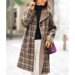 ノーカラーコート コート 配色デザインウール調素材ノーカラーコート レディース