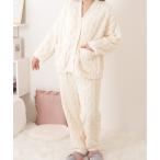 パジャマ ルームウェア Vネックケーブル柄フランネルルームウエア レディース