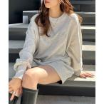 スウェット レディース 胸ふくれ刺しゅうロゴチュニック