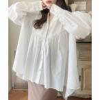 ショッピング春 シャツ ブラウス レディース さっと着るだけで映える。綿100%配色ステッチギャザーダンガリーシャツ。