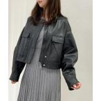 レザージャケット ライダース 合成皮革ノーカラーブルゾン レディース