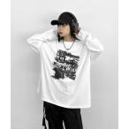 tシャツ 「LVEU.」グラフィティアートロングTシャツ / トップス カットソー ロンT オーバーサイズ プリントT ホワイト ブラック レディース