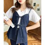 キャミソール ライトオンスデニムダブルリボンオープンキャミソール
