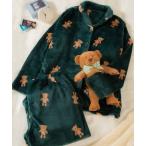 パジャマ ルームウェア ルームウェア レディース 「まるで毛布！のような暖かさ」クマ総柄前開き長袖パジャマ レディース
