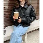 ブルゾン アウター 「BENDER TOKYO」オーバーサイズ クロップド フェイクレザージャケット レディース