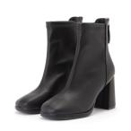 ブーツ レザー調バックファスナーチャンキーショートブーツ レディース