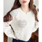 ニット セーター ミックスカラーハートジャガードニットプルオーバー レディース