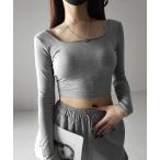 tシャツ 「 カップ付き 」ショート丈スクエアネックタイトカットソートップス レディース