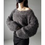 ショッピングラメ ニット セーター 「 ワンショルにできる２WAY  」Ｖネックソフトラメシャギークロップドニットトップス レディース