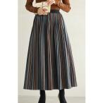 スカート 立体感が出るマルチカラーストライプのミディアムスカート