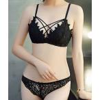 ブラジャー ショーツセット クロスストラップ総レースノンワイヤーブラ&ショーツセット