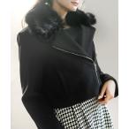 ショッピングレザージャケット レザージャケット ライダース フェイクファー付 ウールタッチ ショート丈 ライダースジャケット レディース