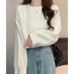 ニット セーター クロップド丈クルーネックニット レディース