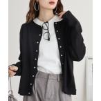 カーディガン atONE パールボタンクルーネックカーディガン レディース
