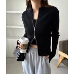 ショッピングアンドミー ニット セーター 吸湿/発熱ダブルジップ長袖リブニットトップスカーディガン レディース