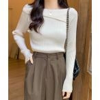 ショッピングオフショルダー ニット セーター オフショル長袖ニットトップス 折り返し リブニット 「伸縮性あり」オープンオフショルダー レディース