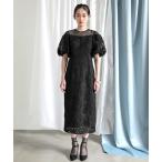 ドレス 「Callarus」「結婚式・お呼ばれ・パーティー・オケージョンドレス」ケミカルレース使いボリューム袖デザインロング丈ワンピースドレス