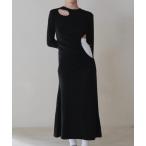 ワンピース カットアウト ホール ワンピース 長袖 肌見せ ロングワンピース アシンメトリー