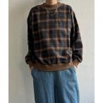 ショッピングチェック トレーナー スウェット チェック切り替えリブプルオーバー レディース