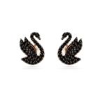 ピアス 「公式」「スワロフスキー」Swan スタッドピアス クリスタル・パール, スワン, ブラック, ローズゴールドトーン・プレーティング レディー