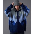カーディガン ARGYLE SHAGGY KNIT CARDIGAN / アーガイルシャギーニットカーディガン メンズ レディース