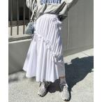 スカート メニーリボンギンガムチェックギャザーフレアスカート