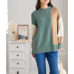 ニット セーター 編地切替ブロッキングニットプルオーバー レディース