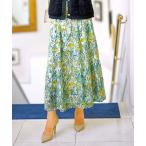 スカート カットジャカード素材花柄プリントスカート