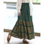 スカート 「チャイハネ」エスニックプリント ティアードロングスカート