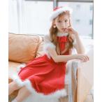 コスプレ サンタ コスプレ セクシー シアー 半袖 ふわふわ ファー付き ネックリボン バストカット フレア ミニ ワンピース 2点セット クリスマス