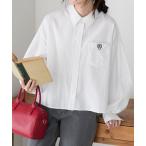 ブラウス シャツ エンブレム刺繍ボリュームスリーブオックスシャツ レディース