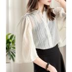 ブラウス シャツ 涼しげお洒落なフェミニンスタイル。ふんわり楊柳ボリュームフレアスリーブシャツ レディース