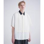 ショッピングblack シャツ ブラウス メンズ 24-SS-043 / Double Cloth AsymmetricalStripe Short Sleeve Shirt