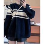 ニット セーター オーバーサイズラインニットプルオーバー レディース