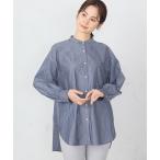 ブラウス シャツ ストライプブロード　バンドカラーシャツ レディース