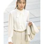 ショッピングフリル ブラウス シャツ 洗える ｜「ドレスアップデコルテブラウスシリーズ」クラシカルフリル＆タックボウタイブラウス ｜ 長袖 フリルネック トップス 体型カ