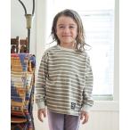 tシャツ 「型崩れしないやわらかコットン」裾スリットプリントボーダー長袖Tシャツ キッズ 子供服 男の子 女の子