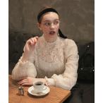 ブラウス シャツ 「BONLECILL noir」チュールドッキングフラワーレースキャンディースリーブブラウス レディース