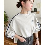 ショッピングＴシャツ tシャツ 綿100％天竺.ワンポイント刺繍配色カラーライン入りロンT レディース