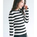 ニット セーター 「WEB限定セール」袖スリットボーダーリブニットトップス レディース