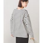 tシャツ 10番単ボーダーワイドシルエットスリット長袖Tシャツ レディース