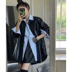 レザージャケット ライダース 合成皮革 ミドル丈シャツジャケット/ライダースジャケット レディース