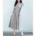 ワンピース タックデザインミモレ丈カットソーワンピース