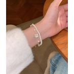 ブレスレット 2連フラワーパールチェーンブレスレット レディース