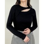 tシャツ ストレッチリブカットアウトデザイントップス レディース